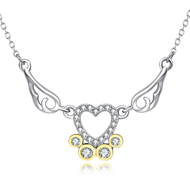 925 Sterling Silver Angel Wings Love Heart Necklace For Women Girls