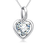 925 Sterling Silver Crystal Love Heart Fine Jewel Necklace