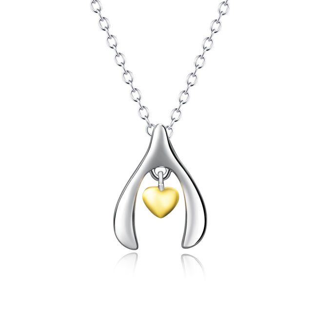 925 Sterling Silver Unique Design Yellow Gold Love Heart Necklace