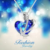925 Sterling Silver Charm Blue Love Heart Crystal Pendant Necklace