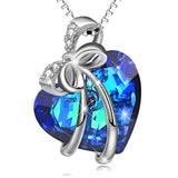 925 Sterling Silver Blue Ocean Heart Bow-Knot Crystal Necklace For Women