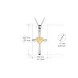 925 Sterling Silver Two-Tone Love Heart Religious Cross Necklace