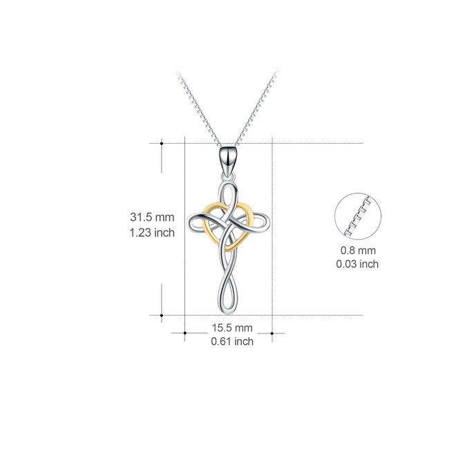 925 Sterling Silver Two-Tone Love Heart Cross Shape Simple Necklace