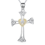 925 Sterling Silver Religious Eternal Celtic Knot Cross Heart Cubic Zirconia Heart Necklace