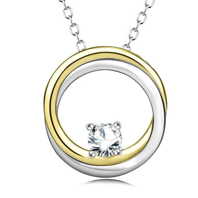 925 Sterling Silver Two-Tone Crystal Round Lucky Necklace