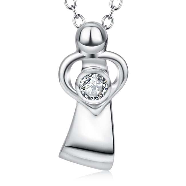 925 Sterling Silver Crystal Love Heart Handle Necklace