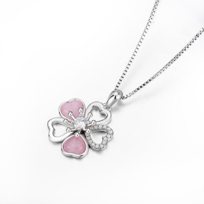 925 Sterling Silver Flower Cubic Zirconia Pendant Necklace