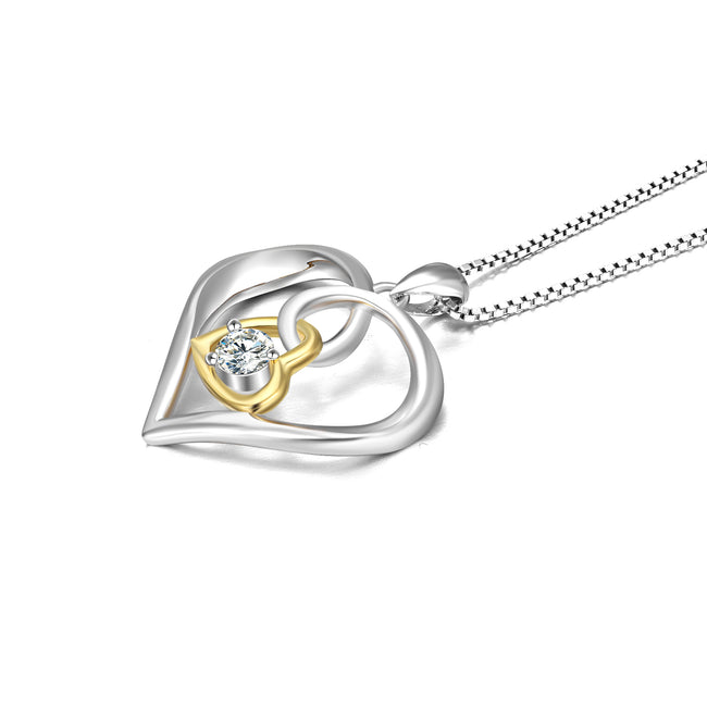 925 Sterling Silver Double Hearts Pendant Necklace