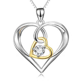 925 Sterling Silver Double Hearts Pendant Necklace