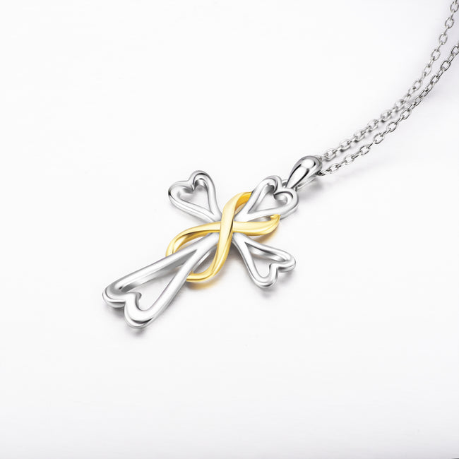 925 Sterling Silver Infinity Heart Cross Necklace