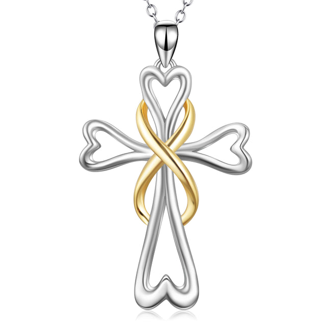 925 Sterling Silver Infinity Heart Cross Necklace