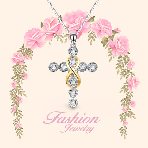 925 Sterling Silver Infinity Cross Religious Pendant Necklace