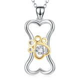 925 Sterling Silver Dog Bone Paw Charm Pendant Necklace