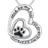 925 Sterling Silver Engraved Text Double Love Hearts Dog Paw Pendant Necklace