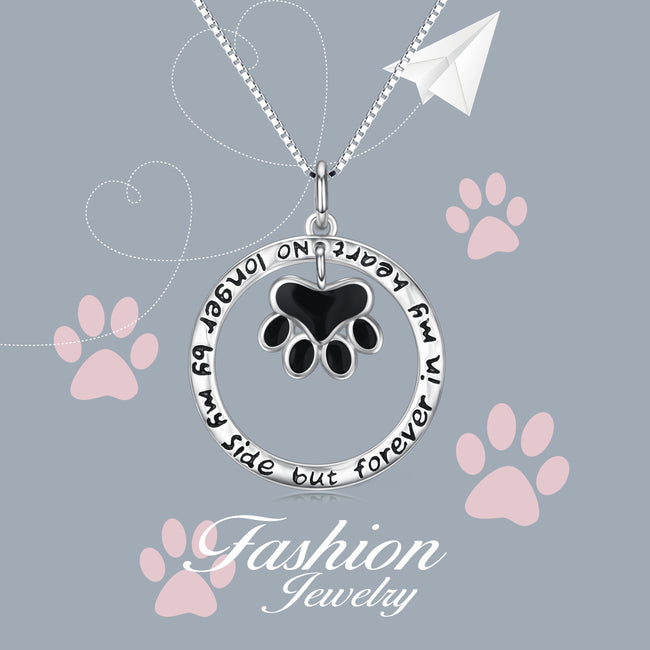 925 Sterling Silver Love You Forever Dog Paw Round Necklace