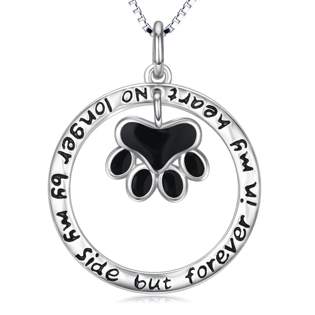 925 Sterling Silver Love You Forever Dog Paw Round Necklace