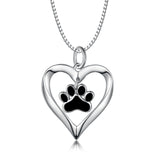 925 Sterling Silver Love Heart Adorable Paw Necklace
