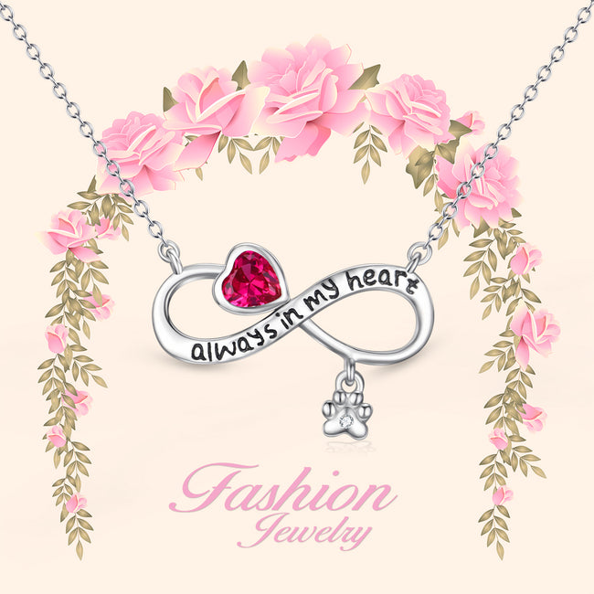 Always In My Heart-Infinity Dark Pink Crystal Dog Foot Necklace