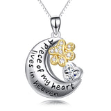 925 Sterling Silver Two-Tone Crescent Dog Foot Love Heart Cool Necklace