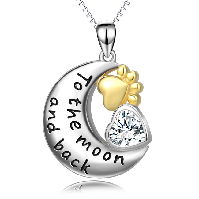 925 Sterling Silver Engraved Text Eternal Love Paw Love Heart Pendant Necklace