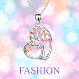 925 Sterling Silver Love Heart Shiny Tree Pendant Lucky Necklace