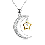 925 Sterling Silver Cubic Zircon Crescent Star Attract Necklace
