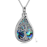 Tree of Life Urn Necklaces/Ring for Ashes Sterling Silver Abalone Shell Tree of Life Cremation Jewelry for Ashes Memory Jewelry for Women Men