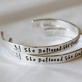 925 Sterling Silver Personalized  Hand Stamped Cuff Bangle  Adjustable 6”-7.5”-White Gold Plated