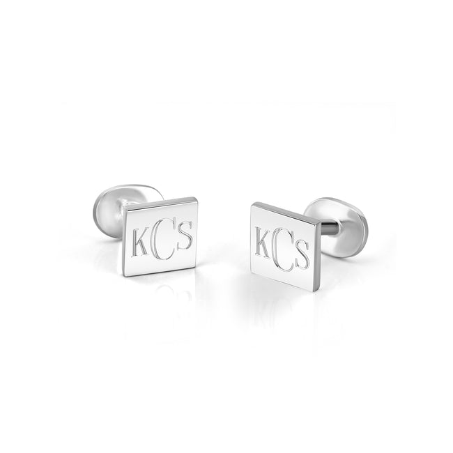 Sterling Silver Personalized Square Cuff-link Alphabet Earrings