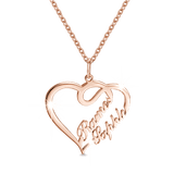 Double Names-Copper/925 Sterling Silver Personalized Heart Name Necklace -Adjustable 18”-20”