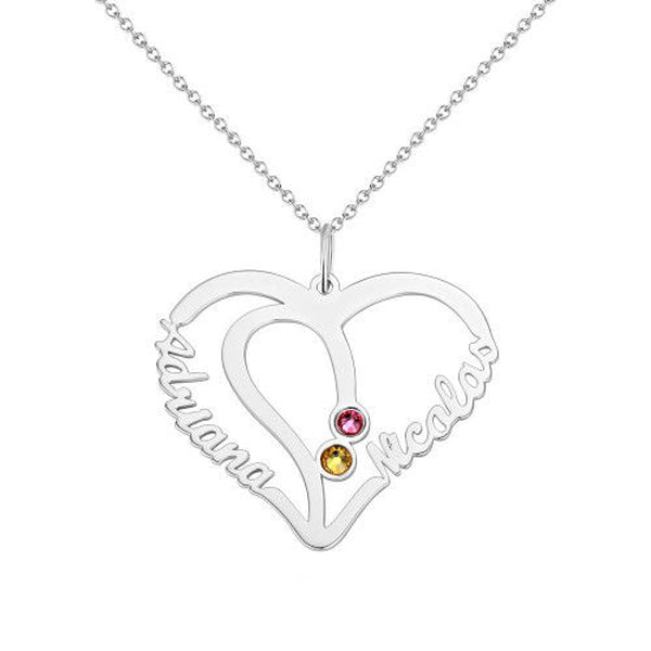 Double Names 925 Sterling Silver Personalized Birthstone Heart Name Necklace Adjustable Chain 16"-20"