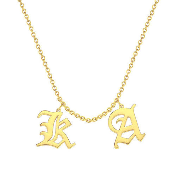 Two Letter 925 Sterling Silver Personalized Old English Name Necklace Adjustable Chain 16"-20"