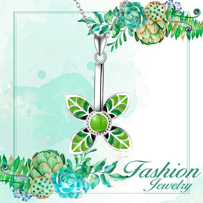 925 Sterling Silver Good Luck Four-leaf clover Pendant Necklace