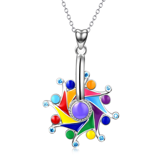 925 Sterling Silver Windmill Birthstones Pendant Necklace