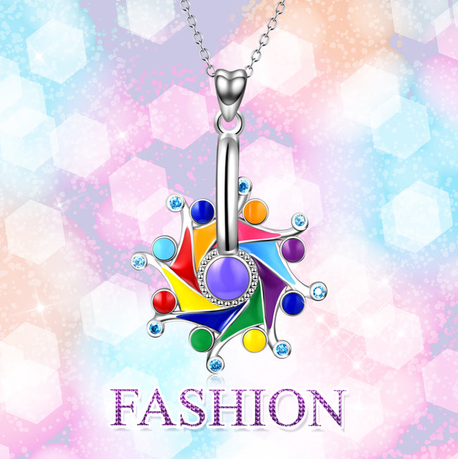 925 Sterling Silver Windmill Birthstones Pendant Necklace