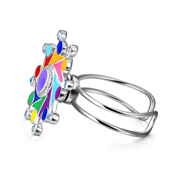 925 Sterling Silver Super Cool Eight Color Windmill Birthstones Ring