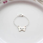 925 Sterling Silver Personalized  Butterfly Baby Engraved Bracelet -White Gold Plated