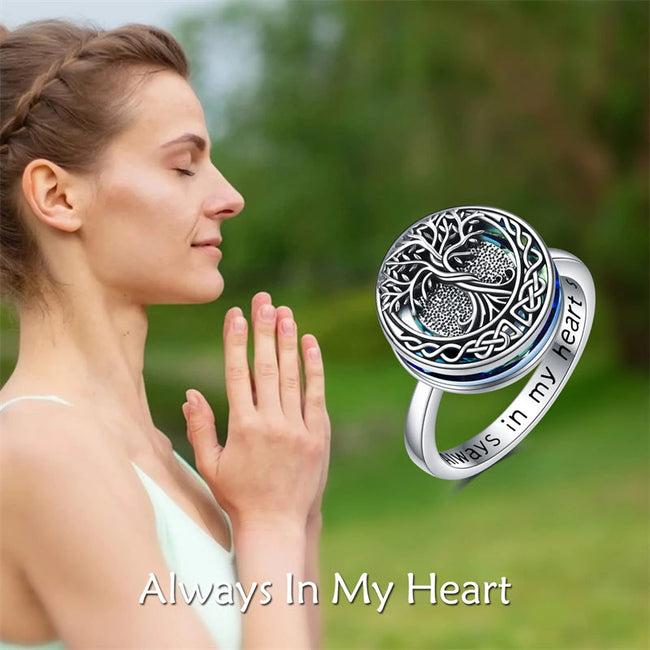 Tree of Life Urn Ring for Ashes Sterling Silver Abalone Shell Tree of Life Cremation Jewelry for Ashes Memory Jewelry