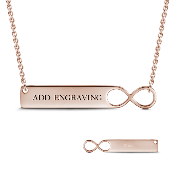 INFINITY 14K GOLD ENGRAVABLE BAR NECKLACE ADJUSTABLE CHAIN