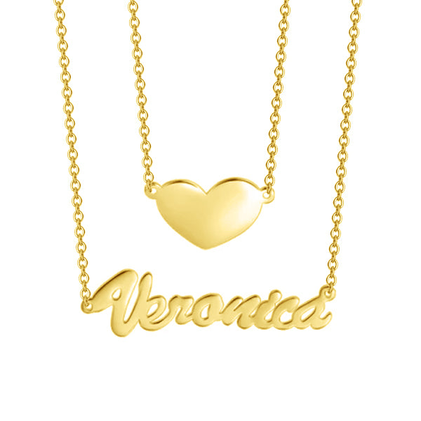 10K/14K Gold Two Layers Personalized Heart Name Necklace Adjustable 16”-20”