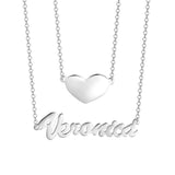❤ Veronica - Ponerte en mi corazón - Plata de ley 925/10K/14K/18K Collar con nombre de corazón personalizado de dos capas ajustable 16"-20"