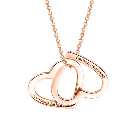 Two Hearts as One - Collar de corazón doble personalizado de oro de 10K/14K ajustable 16"-20"