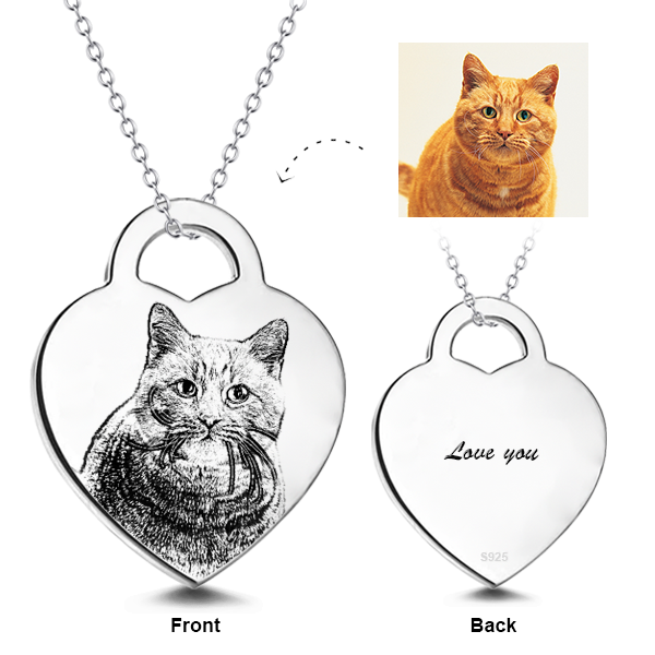 925 Sterling Silver Personalized Engraved Pets Photo Necklaces Adjustable 16”-20”