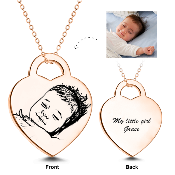 Adjustable 16”-20” 925 Sterling Silver Kids Personalized Engraved Photo Necklaces