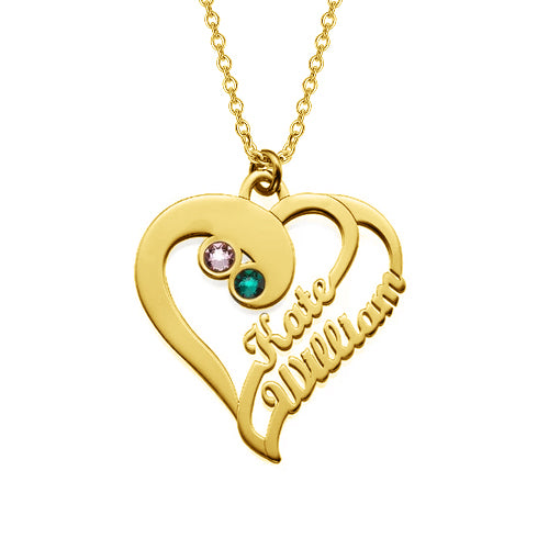 Heart To Heart Forever-14K Gold Personalized Birthstone Heart Name Necklace -Adjustable 16”-20”