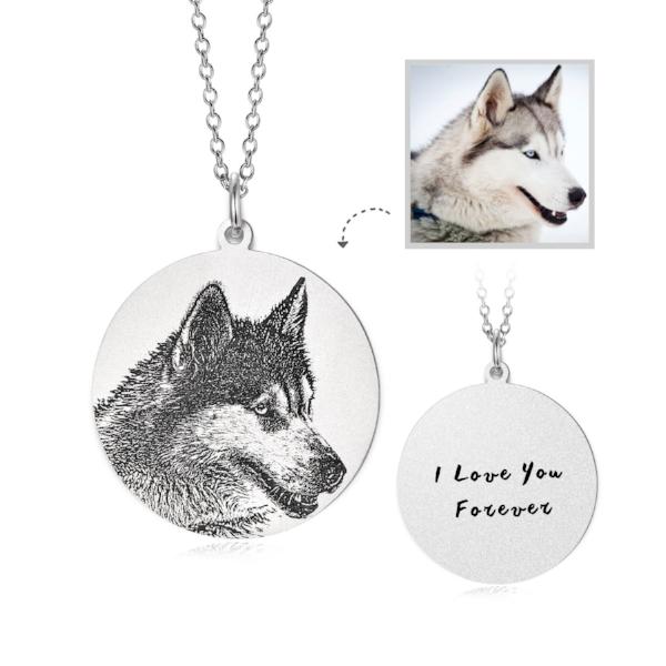 925 Sterling Silver Personalized Round Engraved Photo Necklace Adjustable 16"-20"