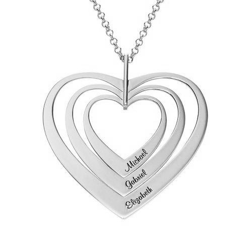 925 Sterling Silver Personalized Name Necklace with Three Heart Adjustable 16”-20”