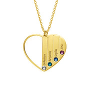 925 Sterling Silver Personalized Heart  Name Necklace with four birthstones Adjustable 16”-20”