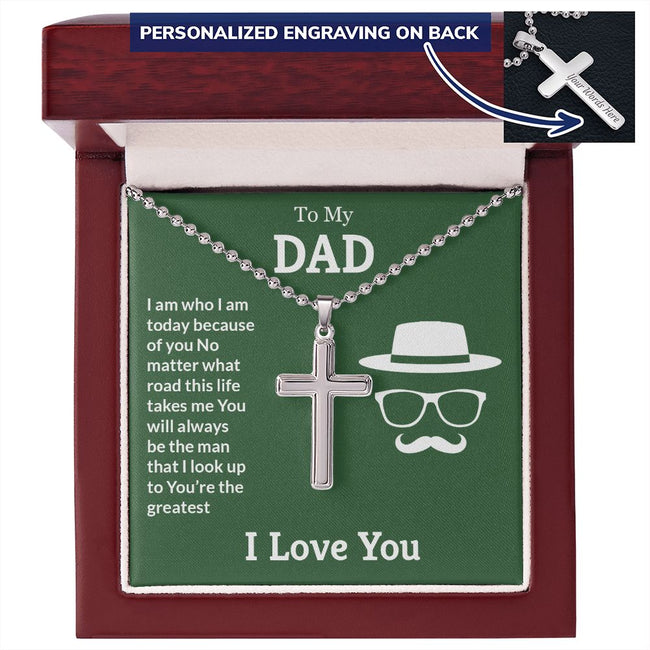 To My Dad Necklace - Personalized Stainless Steel Cross Necklace