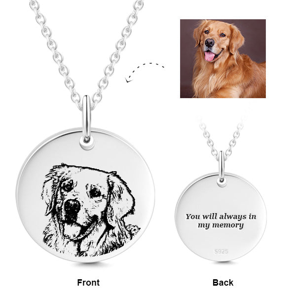 925 Sterling Silver PET NECKLACE--PHOTO & TEXT ENGRAVED NECKLACE